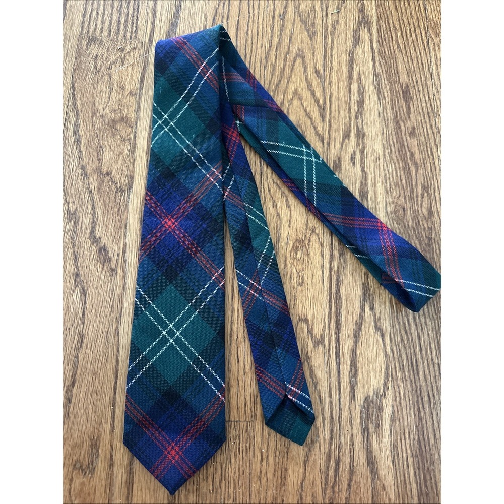 Sutherland Old Tartan Plaid 100% Wool Necktie Made In Scotland Vintage 54"